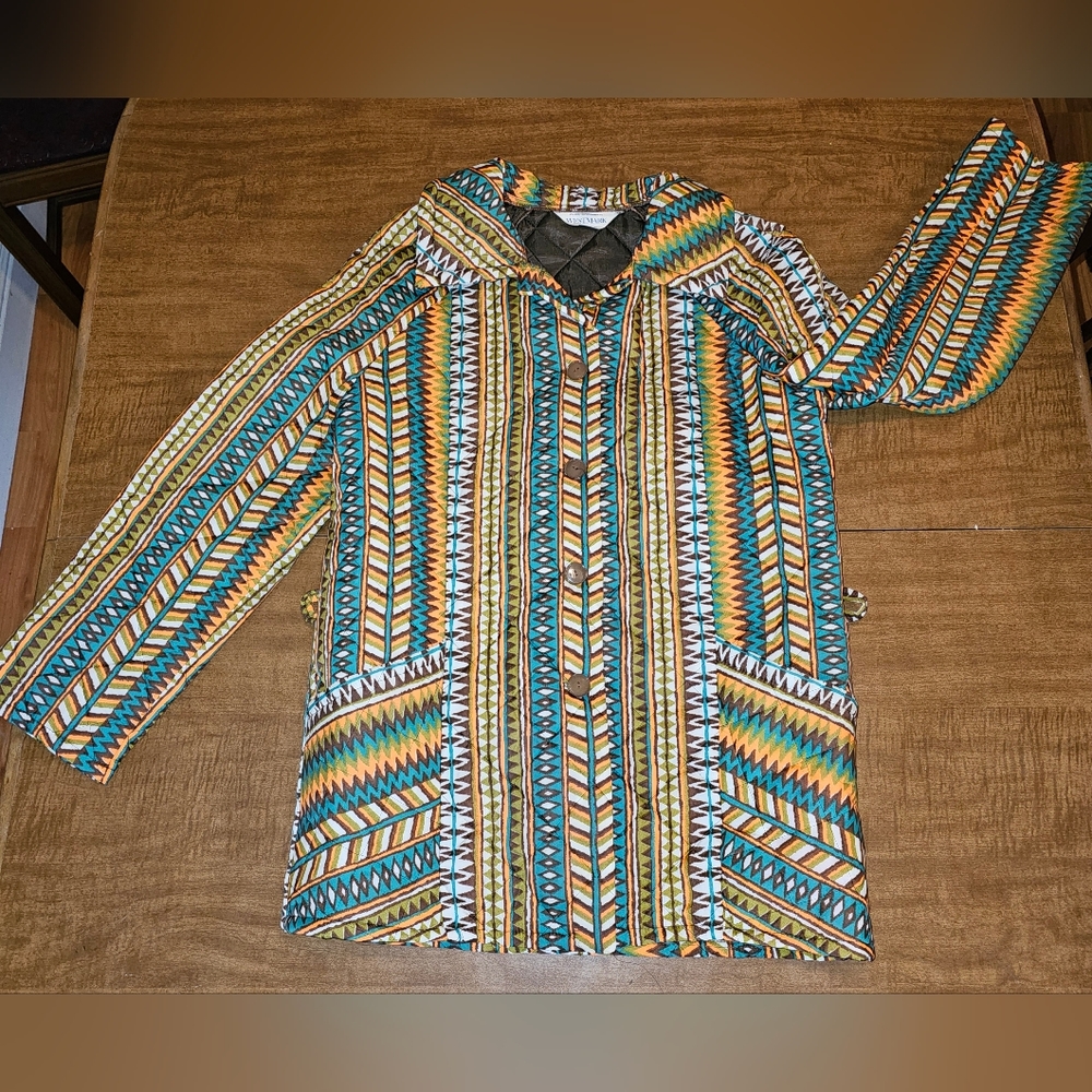 Vintage 60s 70s Womens Quilted Aztec Southwest Tribal Jacket Coat USA M L